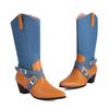 FOREADA Women Mid Calf Boots Pointed Toe Thick Mid Heels Zipper Buckle Mixed Colors Western Cowboy Boots Ladies Shoes Winter 43
