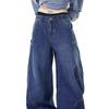 Unisex High Waist Barrel Jeans Loose Fit Streetwear Wide Leg Jeans Vintage American Zip Fly Stretch Denim Trousers