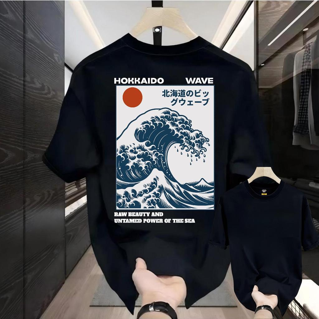 Hokkaido Wave Japanese Graphic Tshirt Unisex And Unisex Summer Cotton Y2k Clothing Casual Fashion Round Neck Short Sleeved Tee