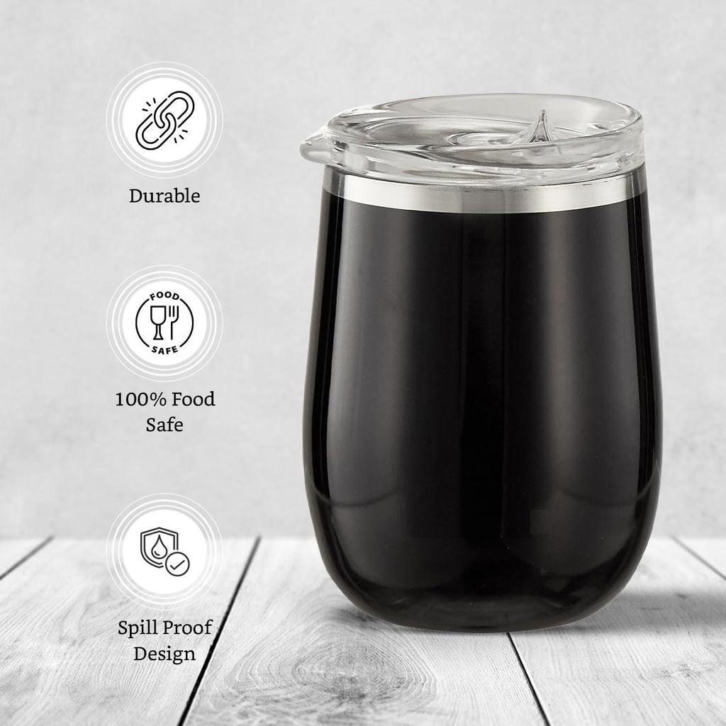 Stainless Steel Tumbler | Coffee Mug | Double Wall, Sweat-Proof Sipper with Lid for Hot & Cold Drinks | BIS-Approved | 300ml (Glossy Black Finish)