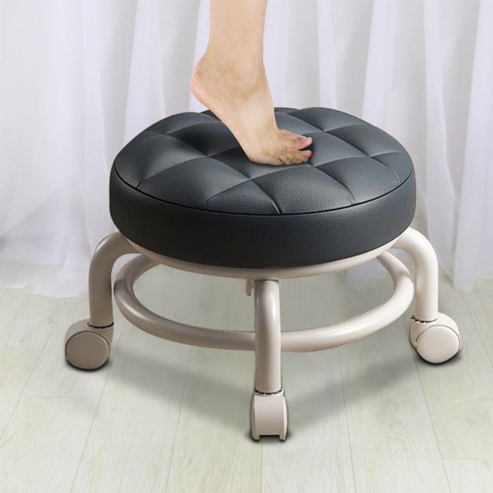 Tabouret à chaussures robuste, surface en similicuir, rembourrage en éponge, pieds en métal, pivotant à 360 degrés, tabouret bas rond, articles ménagers
