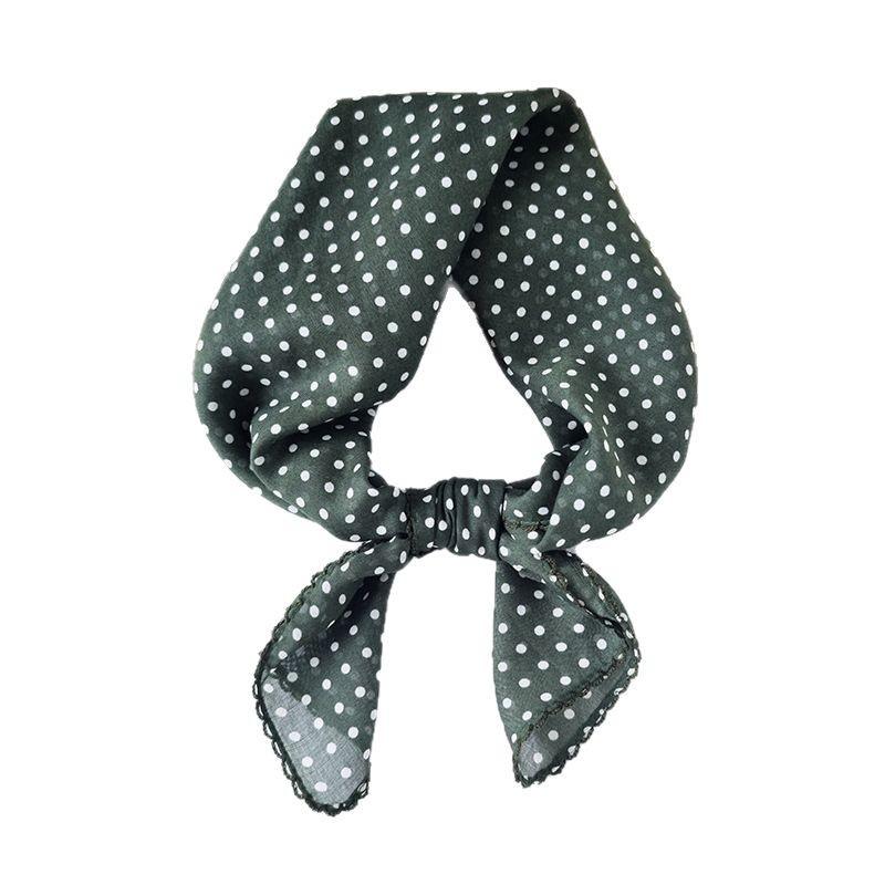 Japan and South Korea Simple Small Fresh Polka Dot Printing Square Scarf Curved Edge Silk Scarf Fashion Trend Photography Travel Thin Scarf
