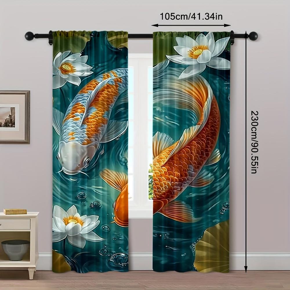 2pcs   African wild animal curtains. 29.53in×65.35in   41.34in×90.55in   51.18in×82.68in Green pond_ lotus goldfish pattern   100% P