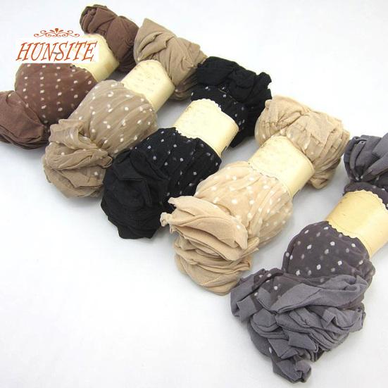 10 Pairs Women Summer Socks Dot Print See-through Mesh Ultra Thin Elastic Sweat Absorption Anti-slip Contrast Color Lady Mid Tube Socks Footwear