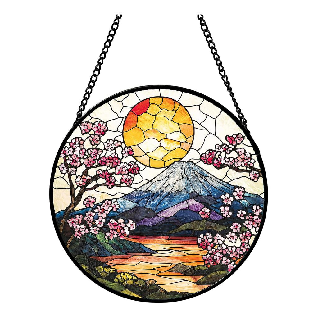 Acrylic Hanging Window Ornament Stained Glass Style Bird Design Round Shape Decorative Suncatcher with Chain for Indoor Outdoor Display
