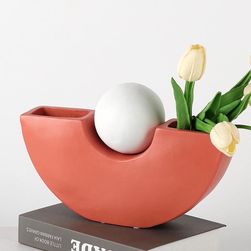 Resin Vase Geometric Semicircle Moon Flowerpot Flower Arrangement Accessories Flower Vase Home Decoration Accessories
