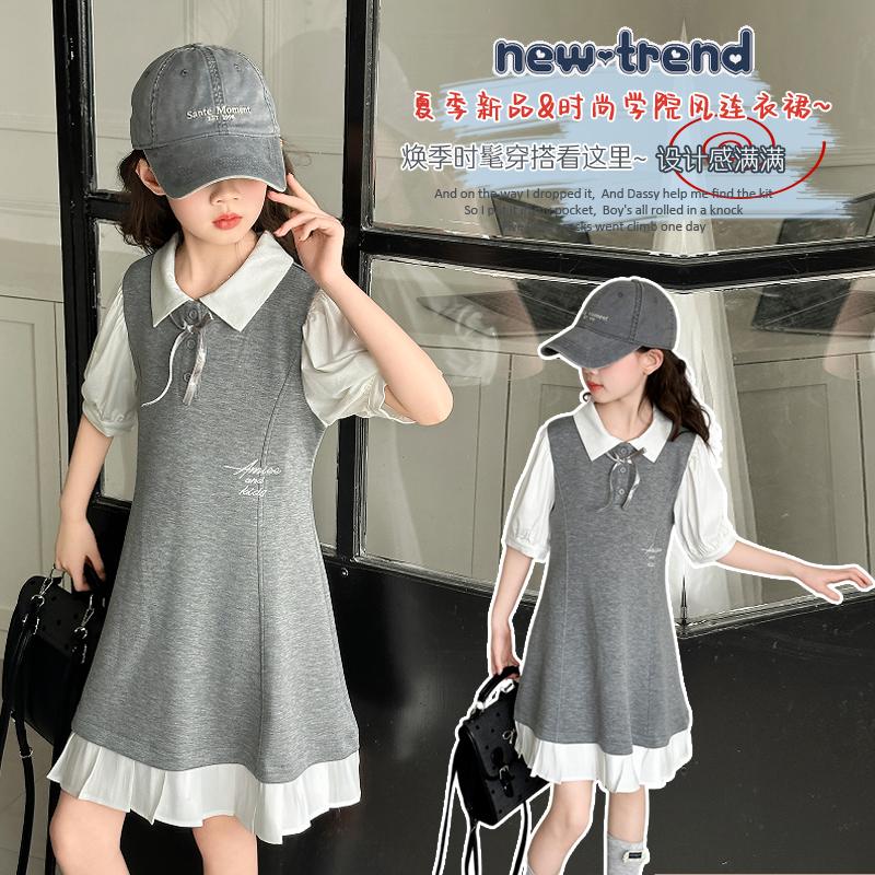 Girl's Super Beautiful Dress, College Style Shirt Dress, 2026 New Summer Short Sleeved Korean Version, Big Children's Trend