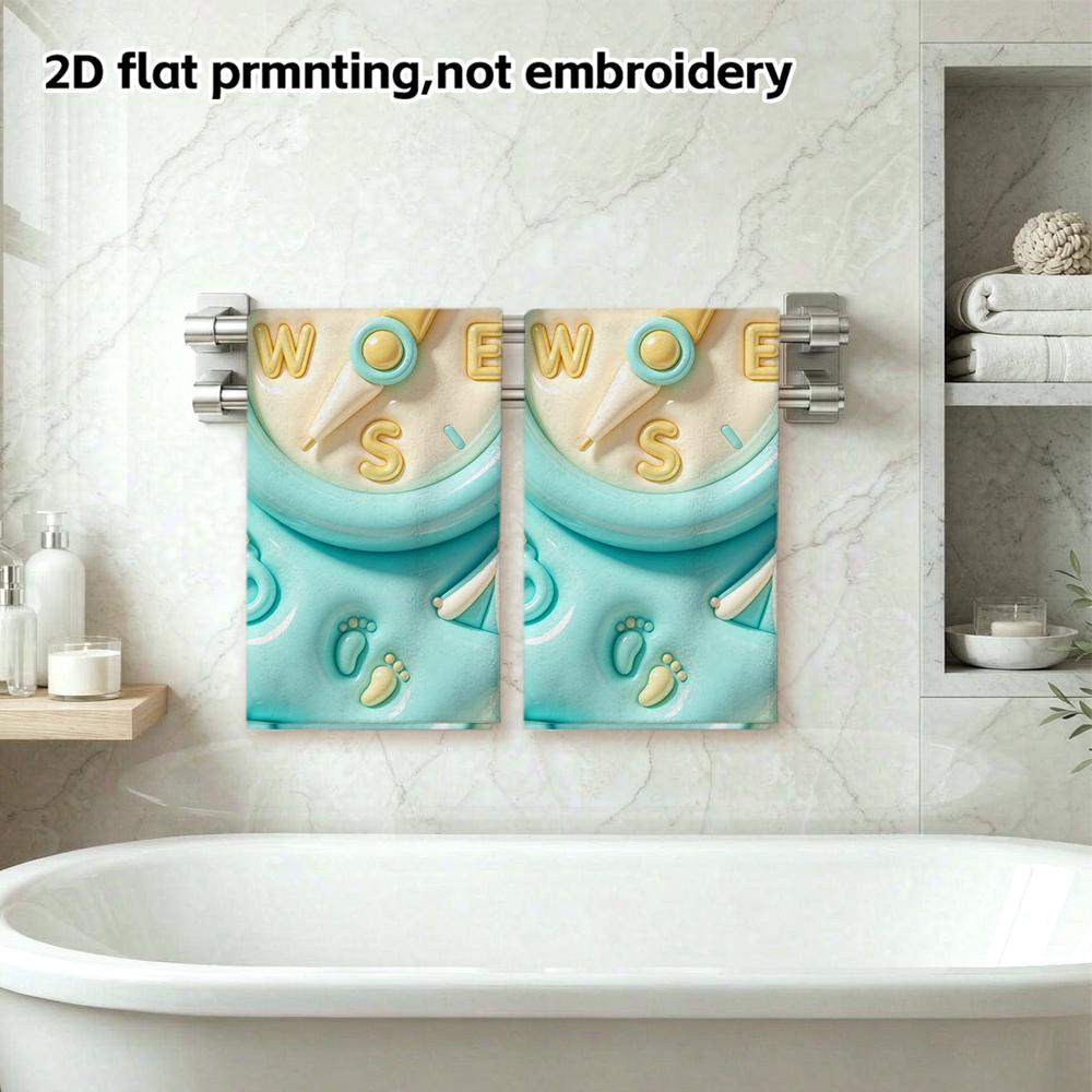 Camping Compass Towel, Soft Absorbent Quick Dry Bath Towel, Kawaii Puffy Print Towel for Travel And Shower