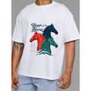 White T-Shirt Year of The Horse Graphic Print with Three Colorful Horses and Inspirational Text for Casual Wear