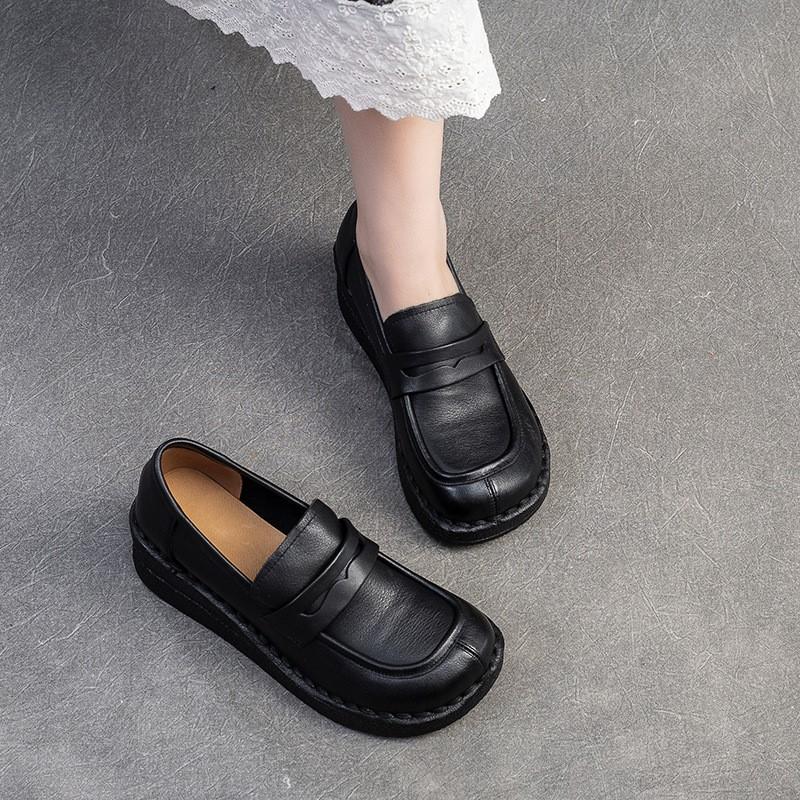 Fashion GKTINOO Retro Commuter Loafers 2025 Autumn New Genuine Leather Wedges Pumps Casual Versatile Women's Slip-on Shoes