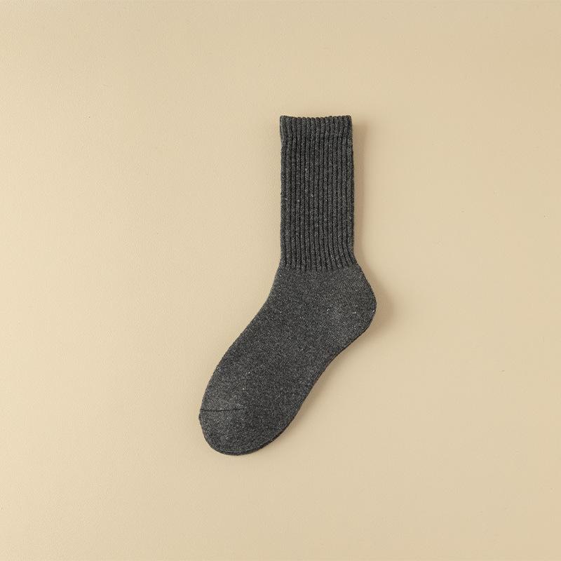 Female Autumn and Winter Solid Color Towel Bottom Thick and Velvet Warm Wool Tube Socks