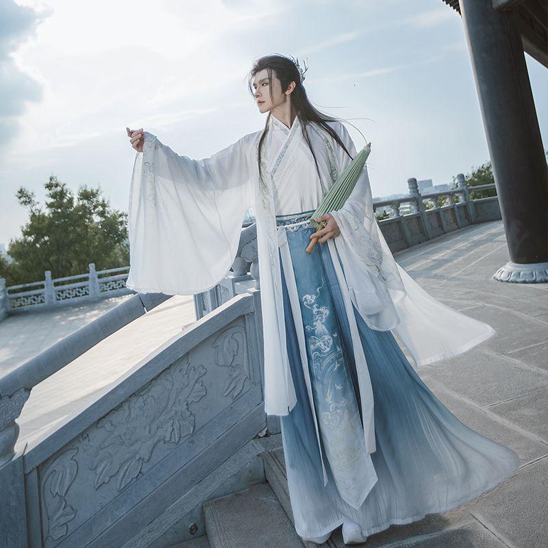 Čínská dynastie Wei a Jin Hanfu Dvoubarevná jednodílná sukně s přechodem do pasu pro muže a ženy