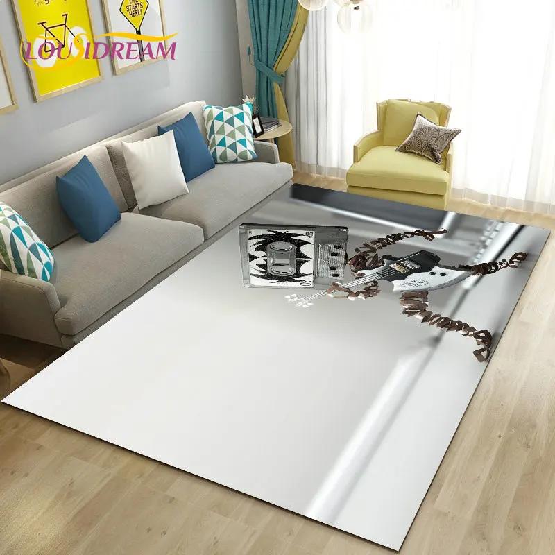 Classical Electric Guitar Music Area Rug Large,Carpet Rug for Living Room Bedroom Sofa Doormat Decoration, Non-slip Floor Mat 3D