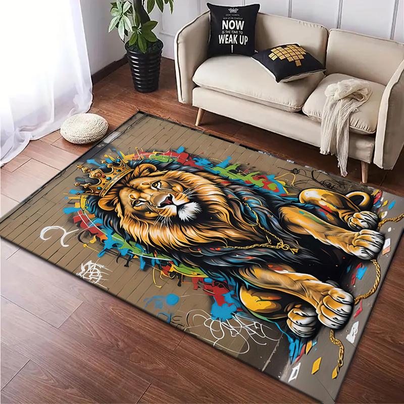 1PC Lion Pattern Printed Carpet Rug for Living Room Bedroom Home Sofa Decoration,Non-slip Floor Mat Floor Mat