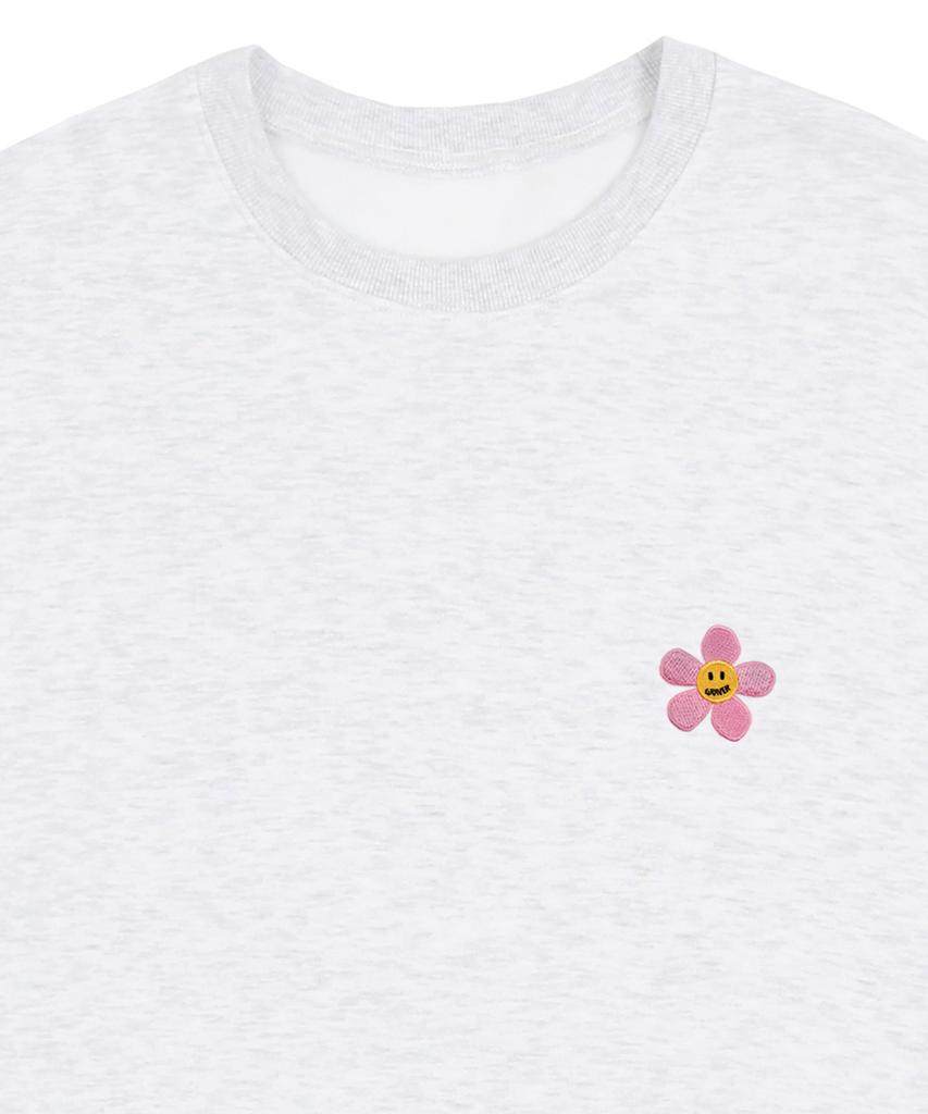 GRAVER [Unisex] Pink Flower Dot Embroidered Sweatshirt_Melange White