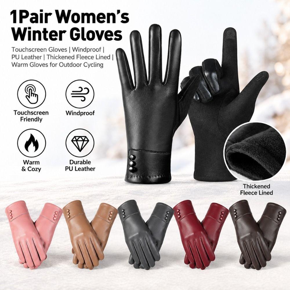 1Pair PU Thermal Gloves Touchscreen Windproof Gloves New Touchscreen Gloves  Outdoor Cycling
