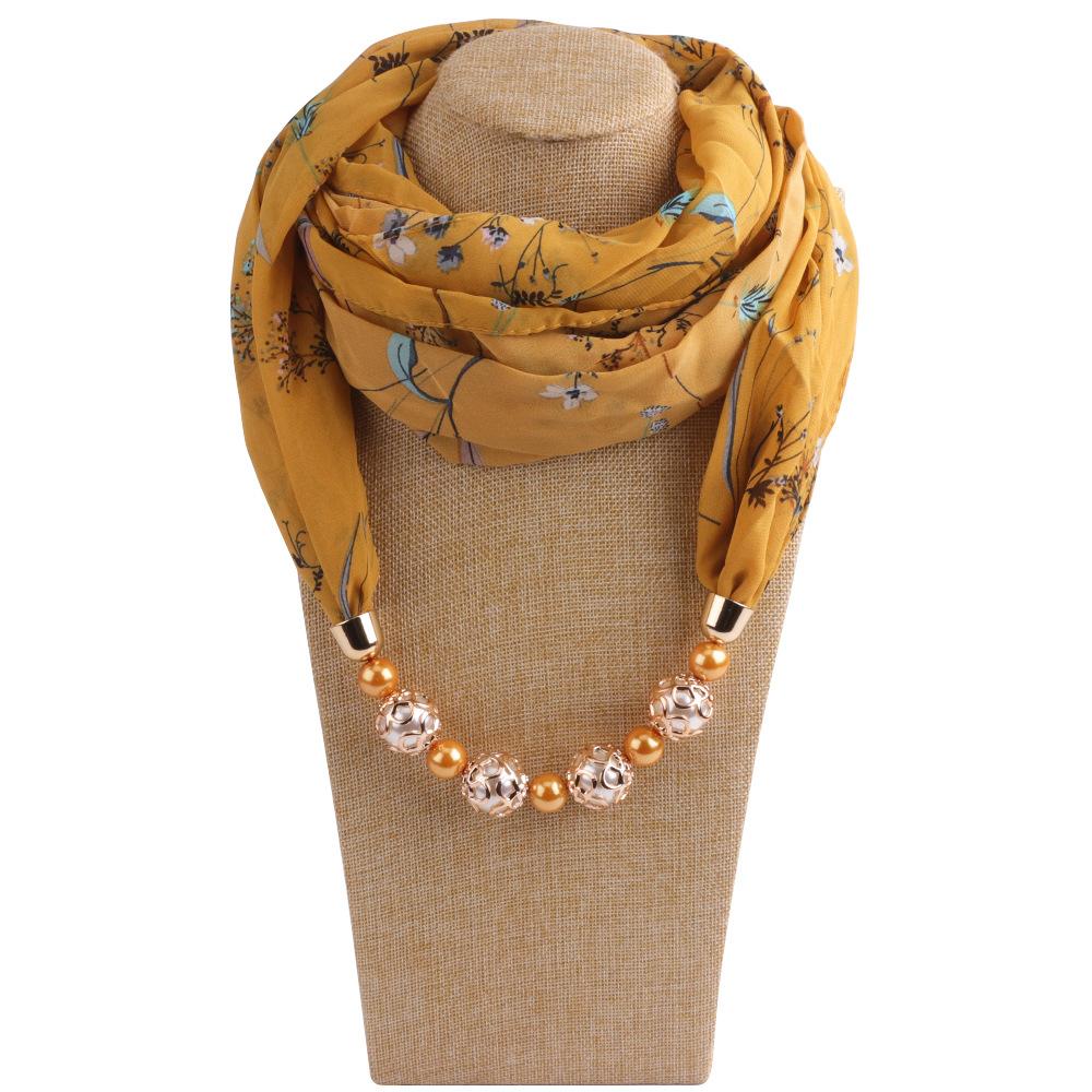 Chiffon Scarf Spring and Summer Women's Pearl Necklace Pendant Scarf Rainbow Scarf Clothing Accessories Scarf