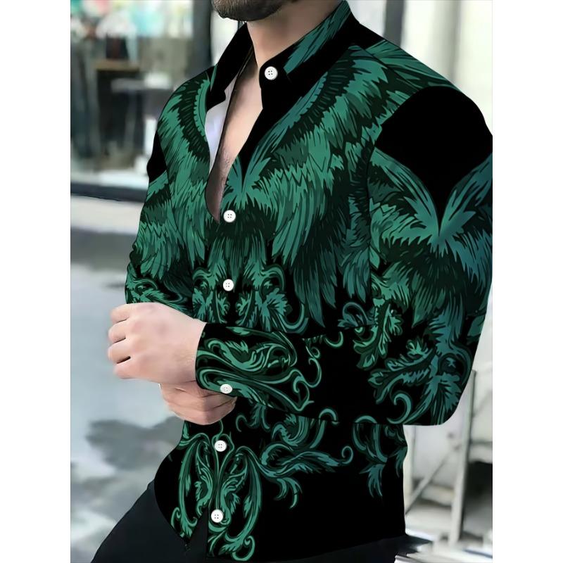 Men's Black Golden Baroque Shirt / Double-Headed Eagle / Light Luxury Business Long Sleeve Lapel