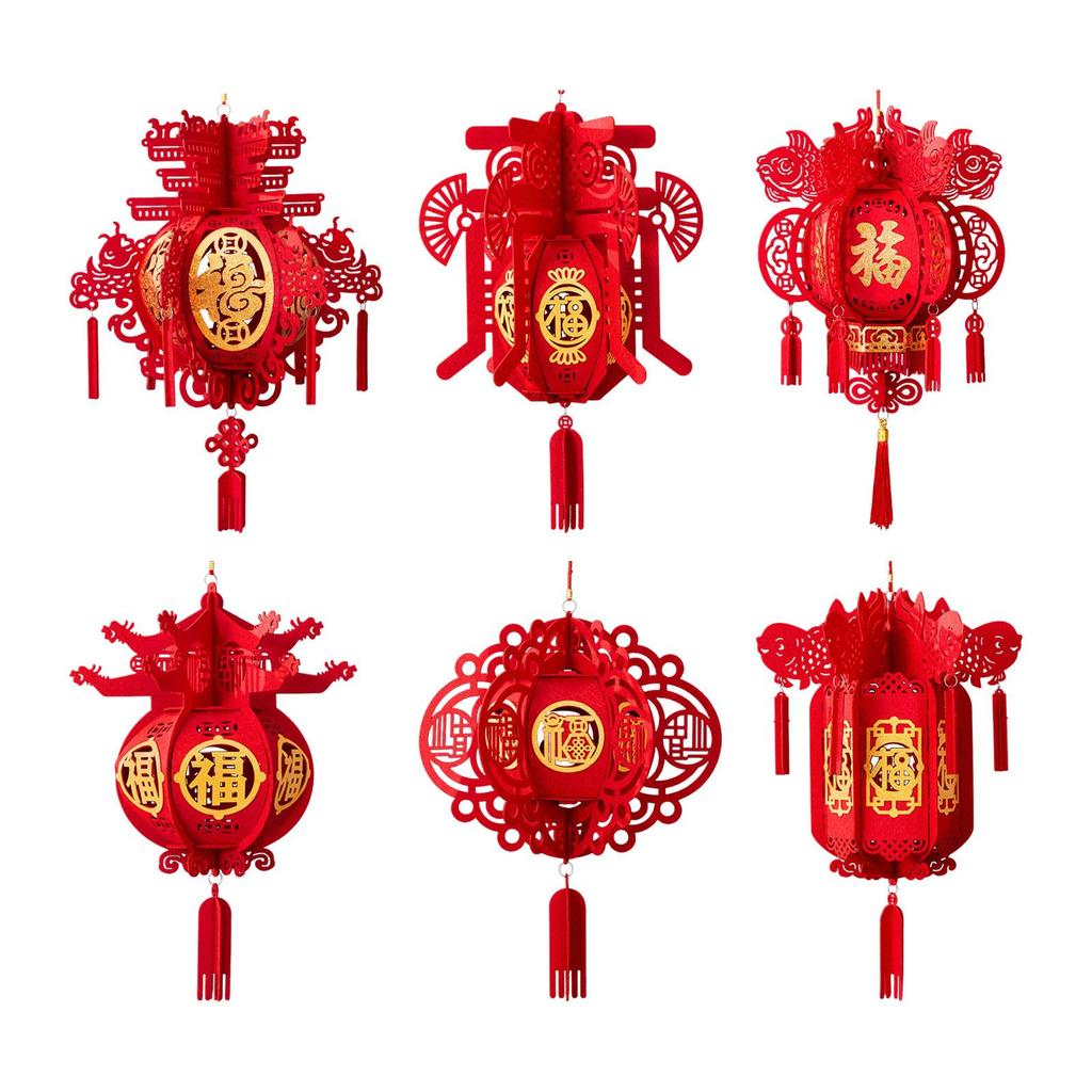 Chinese New Year Hanging Lantern Decoration Fu 3D Oriental Classic Elements Spring Festival Decor for Restaurant Home Decor