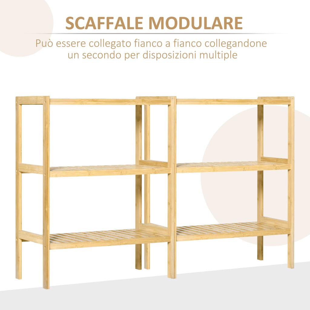 Multipurpose 3-Tier Space-Saving Bamboo Shelf. 62x33x80cm