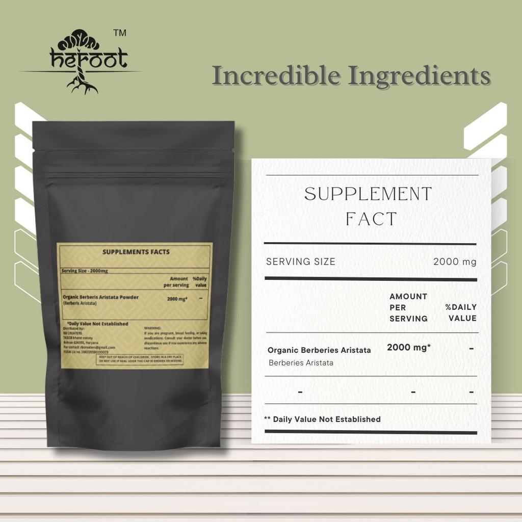 HEROOT Berberis Aristata Powder, Herbal Botanical Powder for Daily Wellness Routine