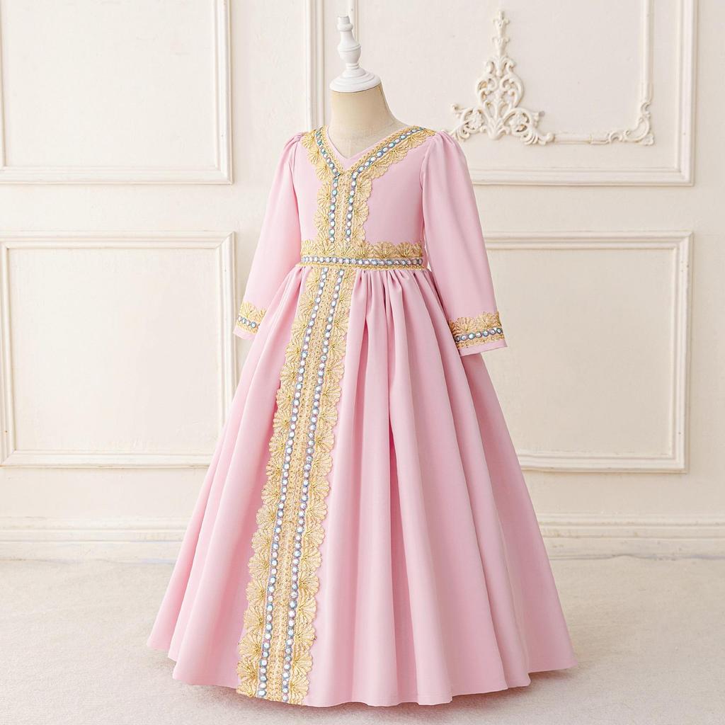 Middle Eastern Embroidered Long Sleeve Muslim Evening Gown for Festivals