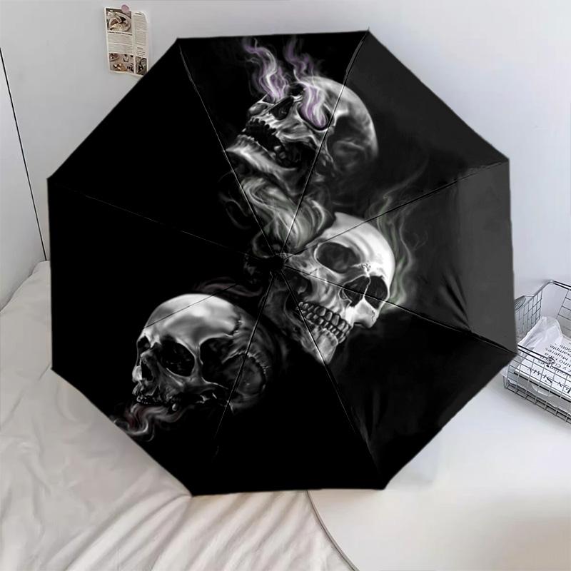 1Pc Skulls Automatic Umbrella - Suitable Travel Outdoor Portable Umbrella Birthday Gift Daily Essentials