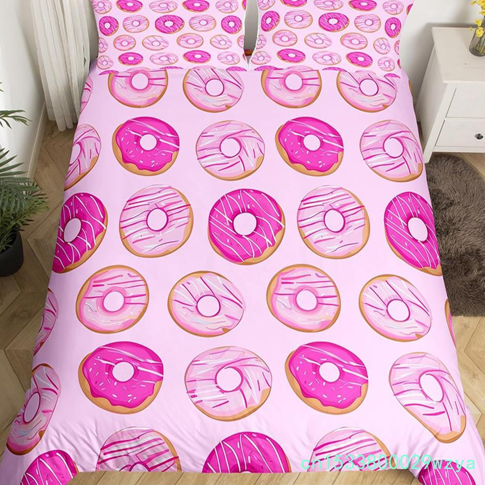 Donuts Bedding Duvet Cover Chocolate Doughnut Bedding Set Black White Comforter Cover Microfiber Whimsical Dessert Quilt Cover