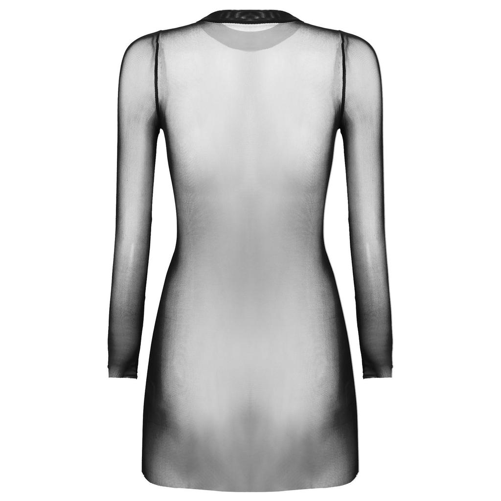 Womens Sexy Transparent Swim Cover Up Dress with Long Sleeves for Poolside Clubwear