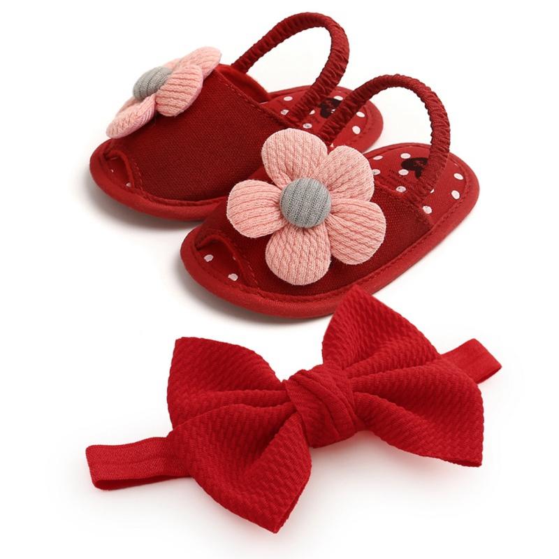 Newborn Baby Girls Shoes Bow Breathable Anti-Slip Summer Shoes Sandals+Headband 0-18M