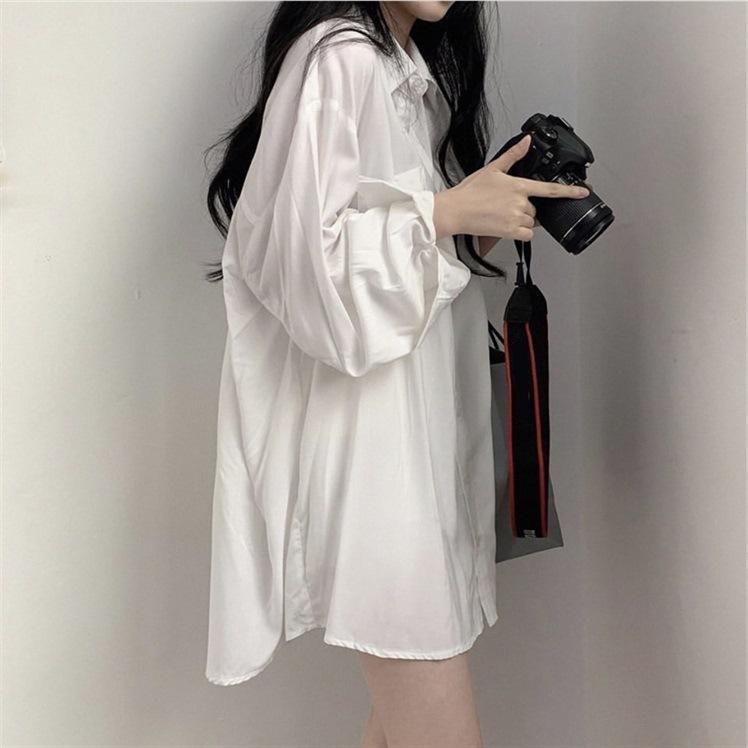 Ladies' Shirt Lazy Wind Drape White Shirt Female Simple Commuter Solid Color Shirt Niche Loose Long-sleeved Blouse Temperament Elegant Fashion Top