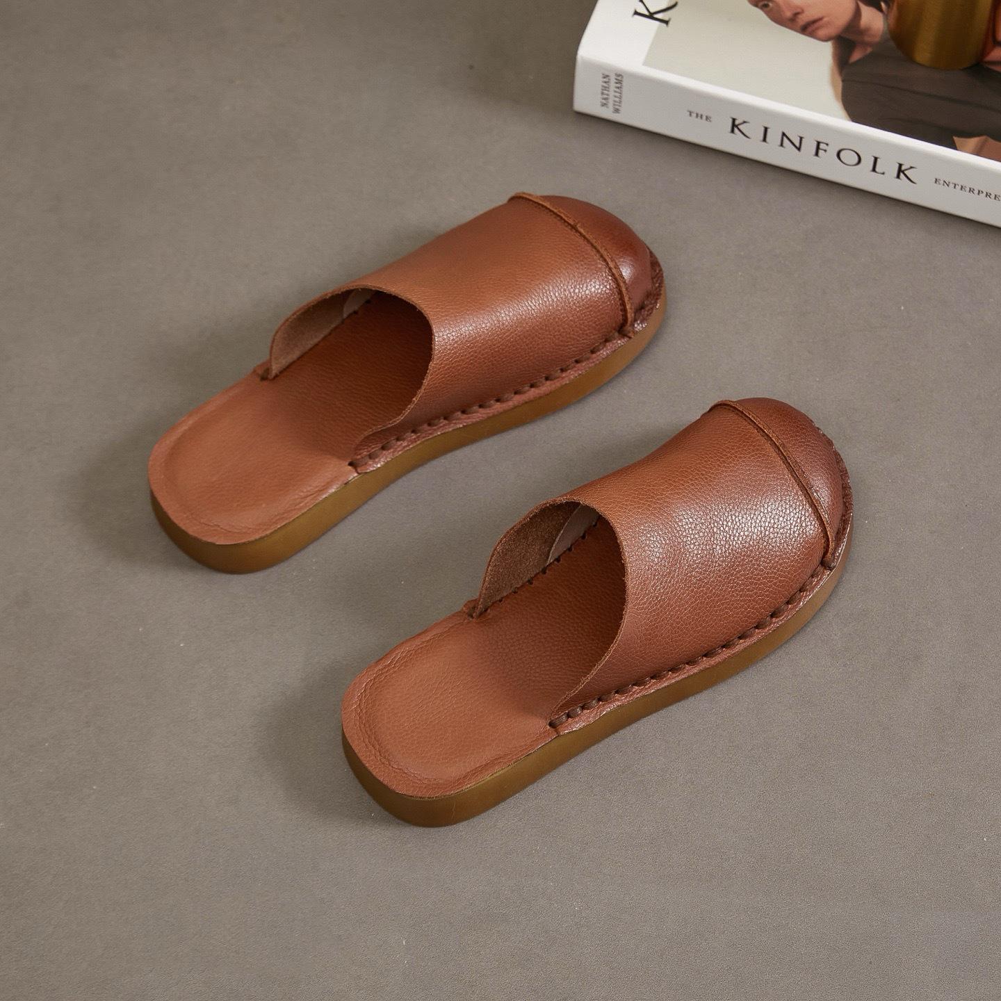 

Longlin Thick-Soled Genuine Leather Closed-Toe Mules: Spring/Summer 2026 Trendy Platform Slippers 38