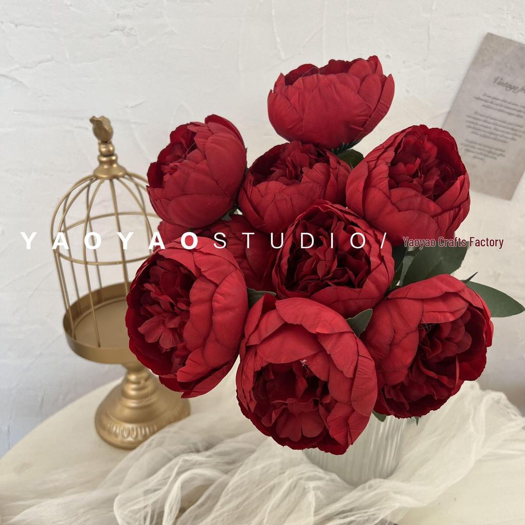 10-Head Artificial Peony Bouquet - Core-Filled Wedding & Home Décor Flower Arrangement
