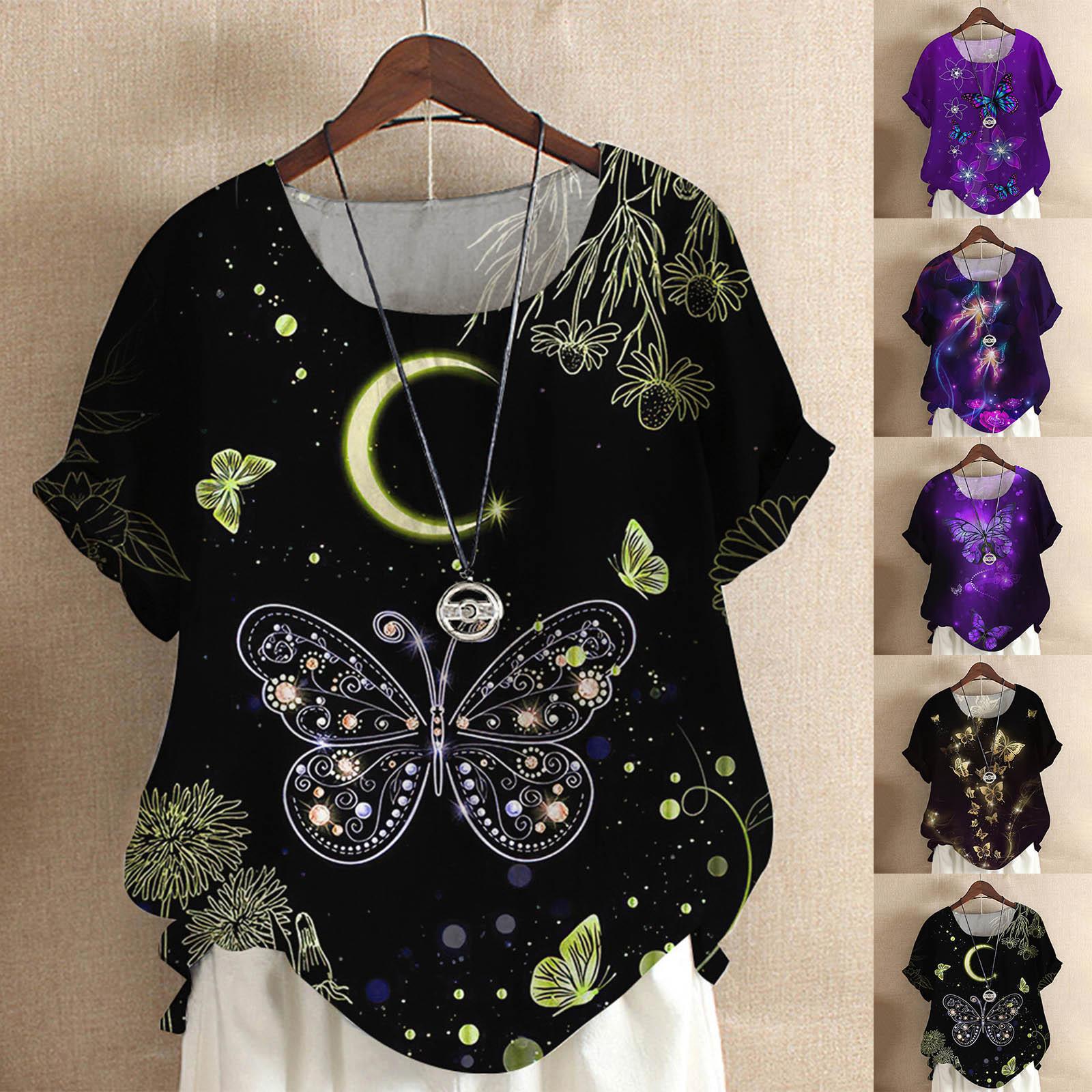 

Женская мода Повседневная принтовая O-образный вырез с коротким рукавом Верхняя блузка