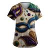 Women's Fashion V-Neck Short-Sleeved Workwear With Pockets Carnival Print Top Caregiver Uniform