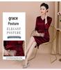 2025 Autumn Elegant V-neck Slimming Dress for Young Mothers - Wine Red Acetate Skirt