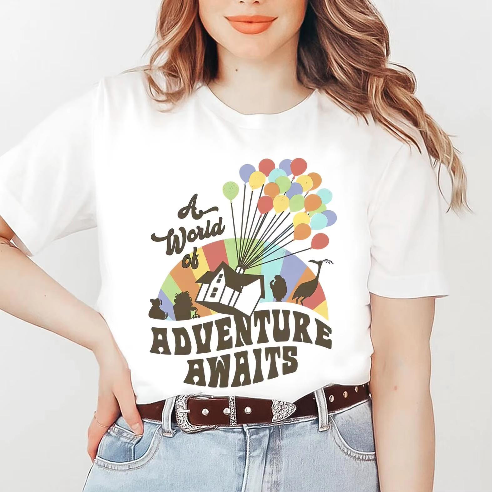 Up A World Of Adventure Awaits Shirt Magic Kingdom Tshirt Rainbow House Balloons Tee Funny    Outfit S