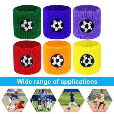 2Pcs Kids Sports Wristband Ball Embroidery Stretch Breathable Sweat Absorbing Boys Girls Knitted Basketball Volleyball Wrist Protector Sweatband