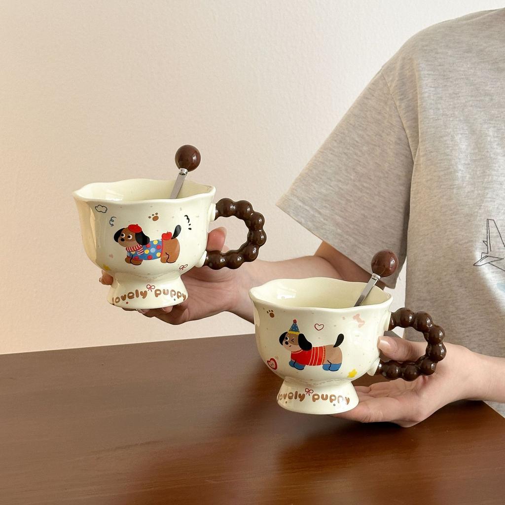 Niedlicher Dackel Welpe Tasse Keramik Wasserbecher Mädchen Zuhause Frühstück Kaffee Milch Tasse Praktisches Geschenkset