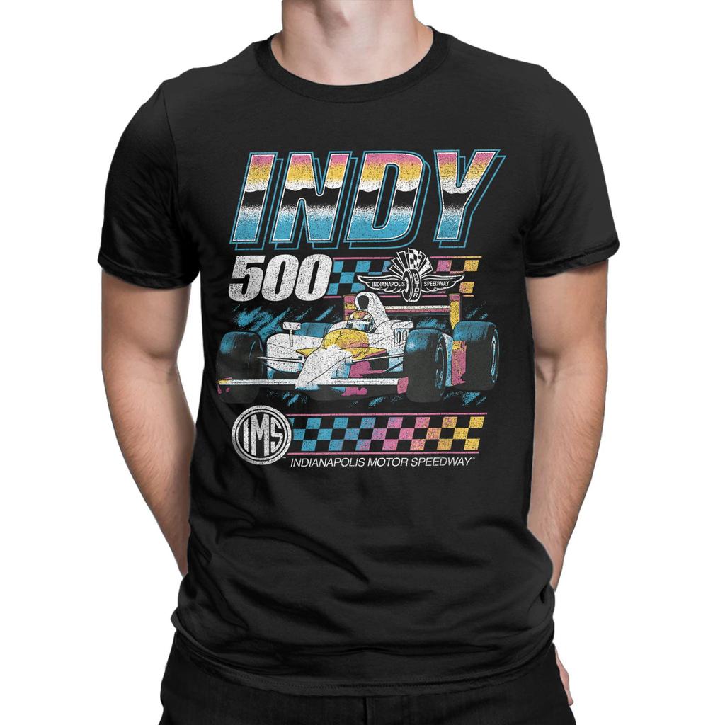 Indianapolis Motor Speedway T-Shirts Herren Distressed Chrome Neon Vintage 100% Baumwoll-Tees Kurzarm-T-Shirt Übergröße Kleidung