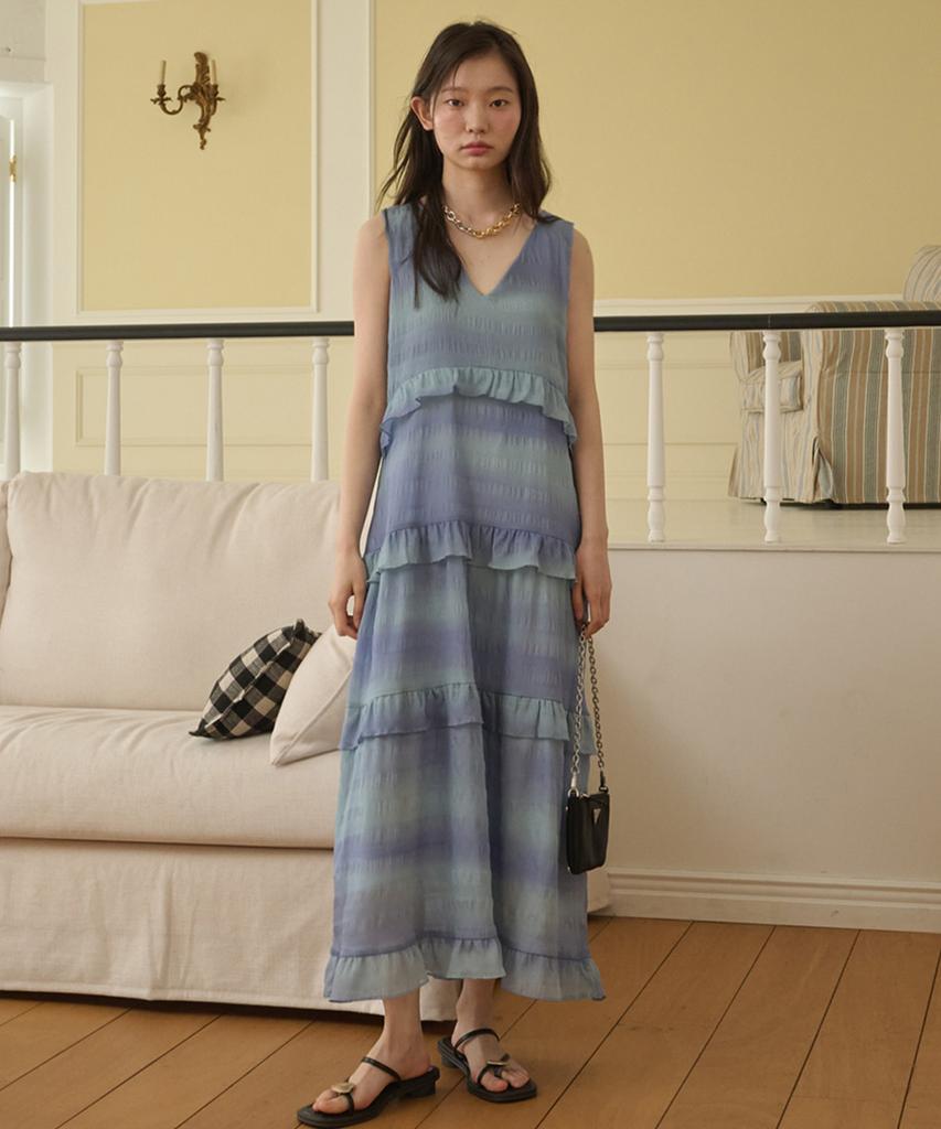 OPENING SUNSHINE Sleeveless Ruffle Tiered Long Dress_Blue Mist
