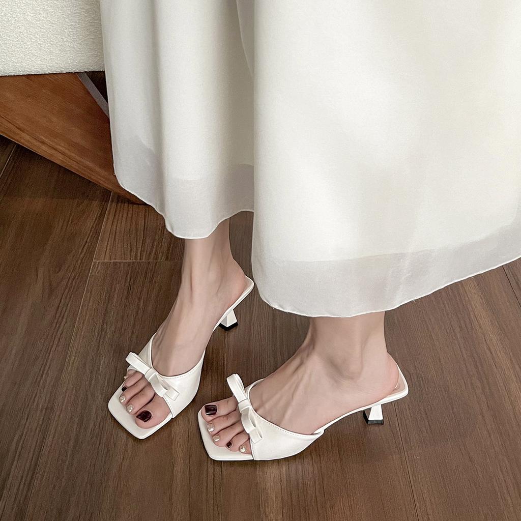High-heeled Sandals Women's Summer Bow High-heeled Shoes Thin-heeled Cool Slippers
