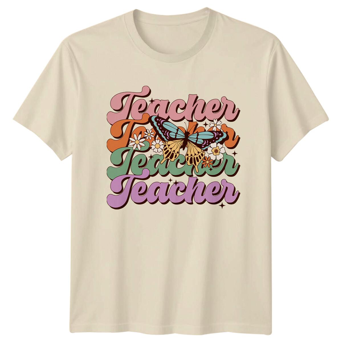 Retro Teacher Butterfly T-Shirt Groovy Teacher T-Shirt -a XXXL