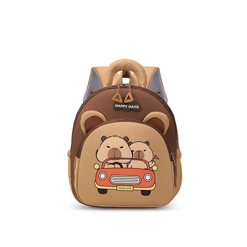 Capybara Driving Printed Kids Backpack With Lightweight Nylon For School And Fun Use S хаки
