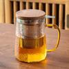 Heat-Resistant Glass Teacup with Stainless Steel Infuser & Wooden Lid