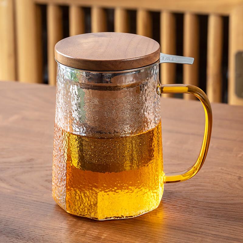 Heat-Resistant Glass Teacup with Stainless Steel Infuser & Wooden Lid