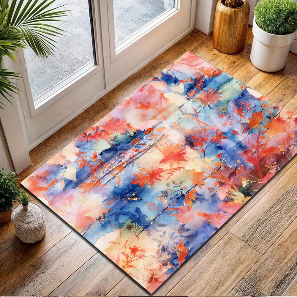Vibrant Watercolor Floral Pattern Patterned carpet, non slip mat suitable for living room and bedroom sofas