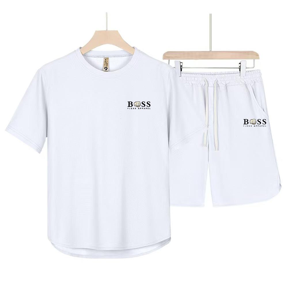 Men’s Summer Short-sleeved Crew-neck T-shirt and Breathable, Lightweight Five-pocket Trousers – a Two-piece Set