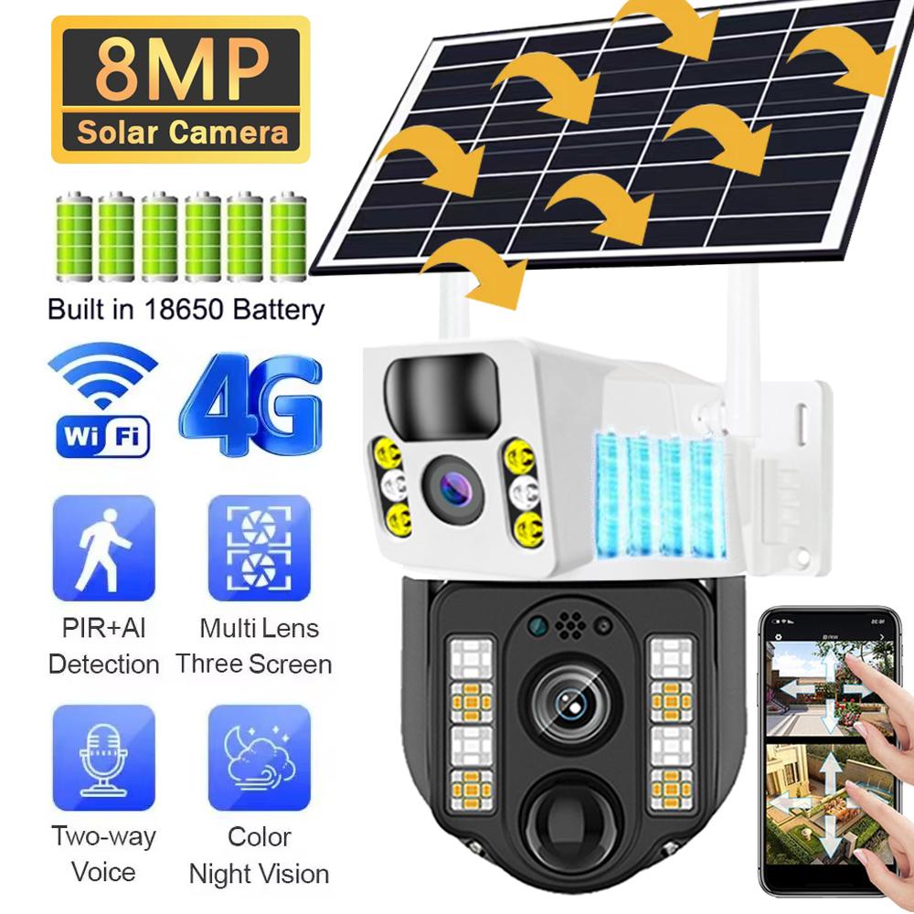 

4K 8MP Dual Lens Solar 4G solar cameras wifi outdoor Camera Wireless Battery Low Powered IP Camara PIR Motion CCTV Video Surveillence новий колір автомобіля