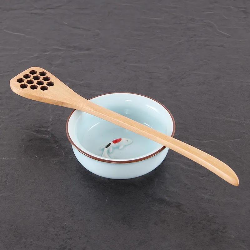 Wooden Honey Coffee Spoon Long Mixing Bee Tools Stirrer Muddler Stirring Stick Dipper Wood Carving Spoons YLE009